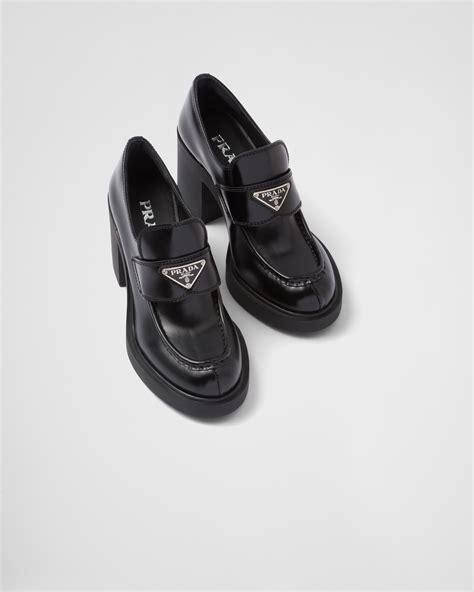 black loafers women prada|prada high heeled loafers.